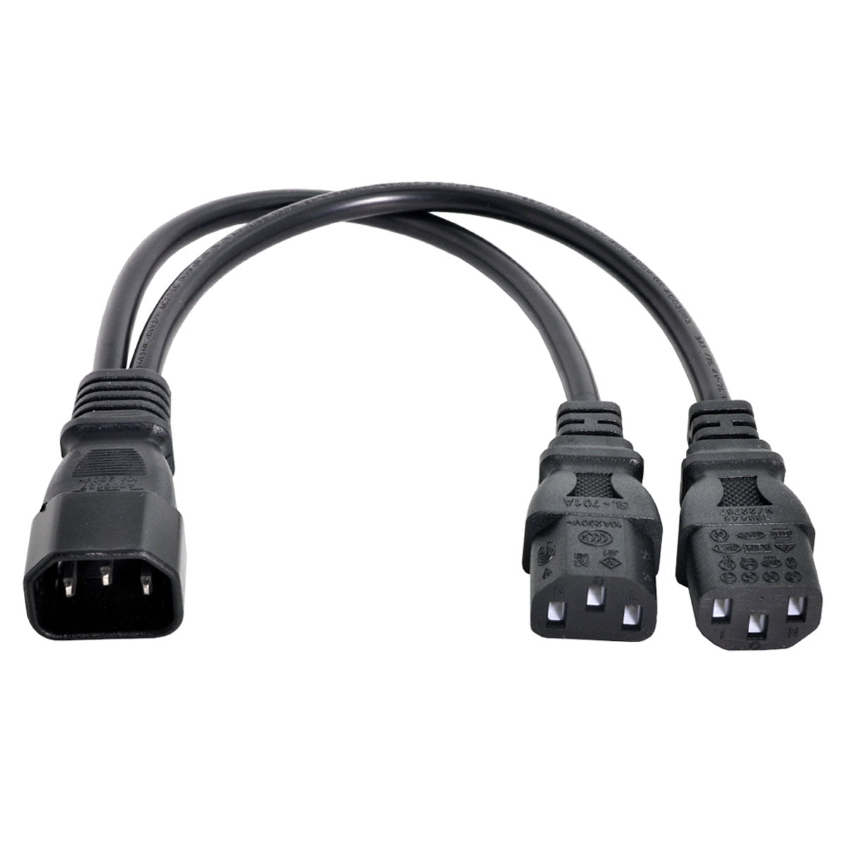 Single C14 to Dual C13 5-13R Short Power Y Type Splitter Adapter Cable Cord PW-037