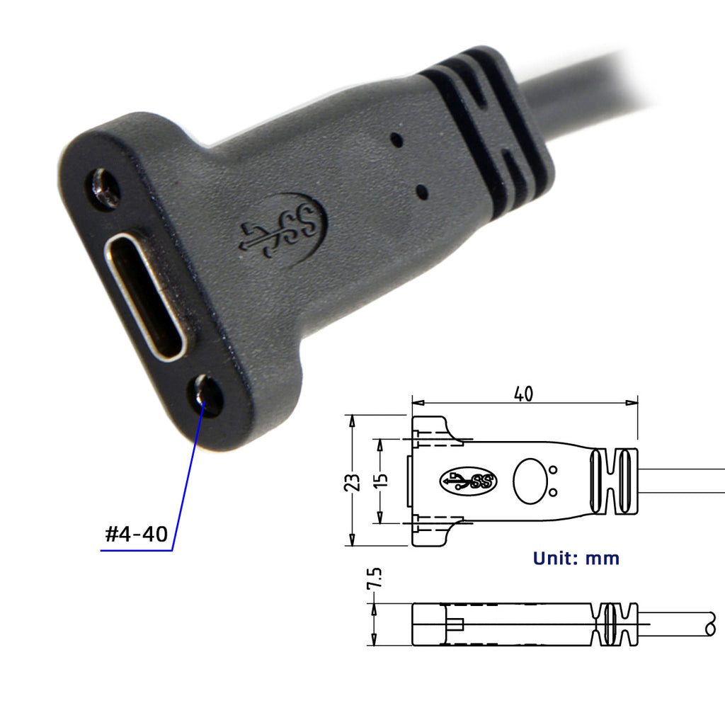 USB-C USB 3.1 Type C Female to USB 3.0 A Male Data Cable 20cm with Panel Mount Screw Hole UC-042