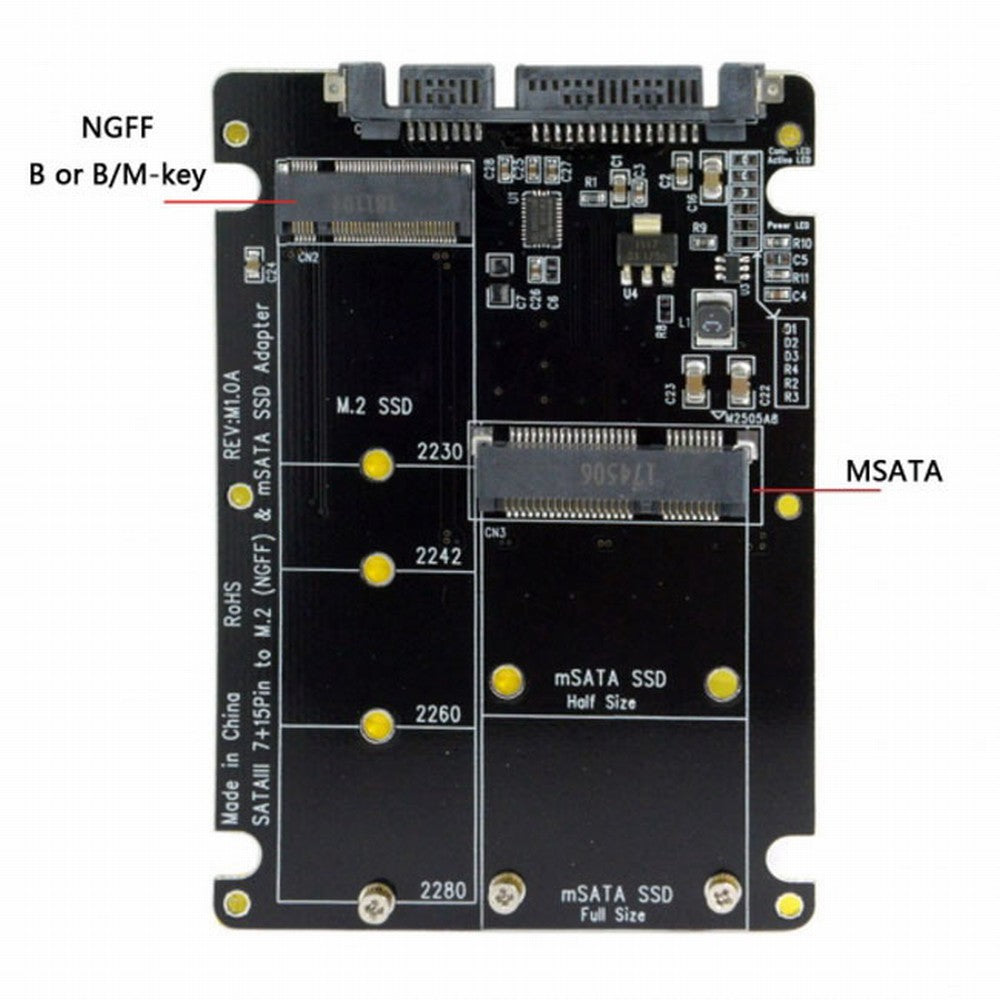 2 in 1 Combo M.2 NGFF B-key mSATA SSD to SATA 3.0 Adapter Converter Case Enclosure SA-115