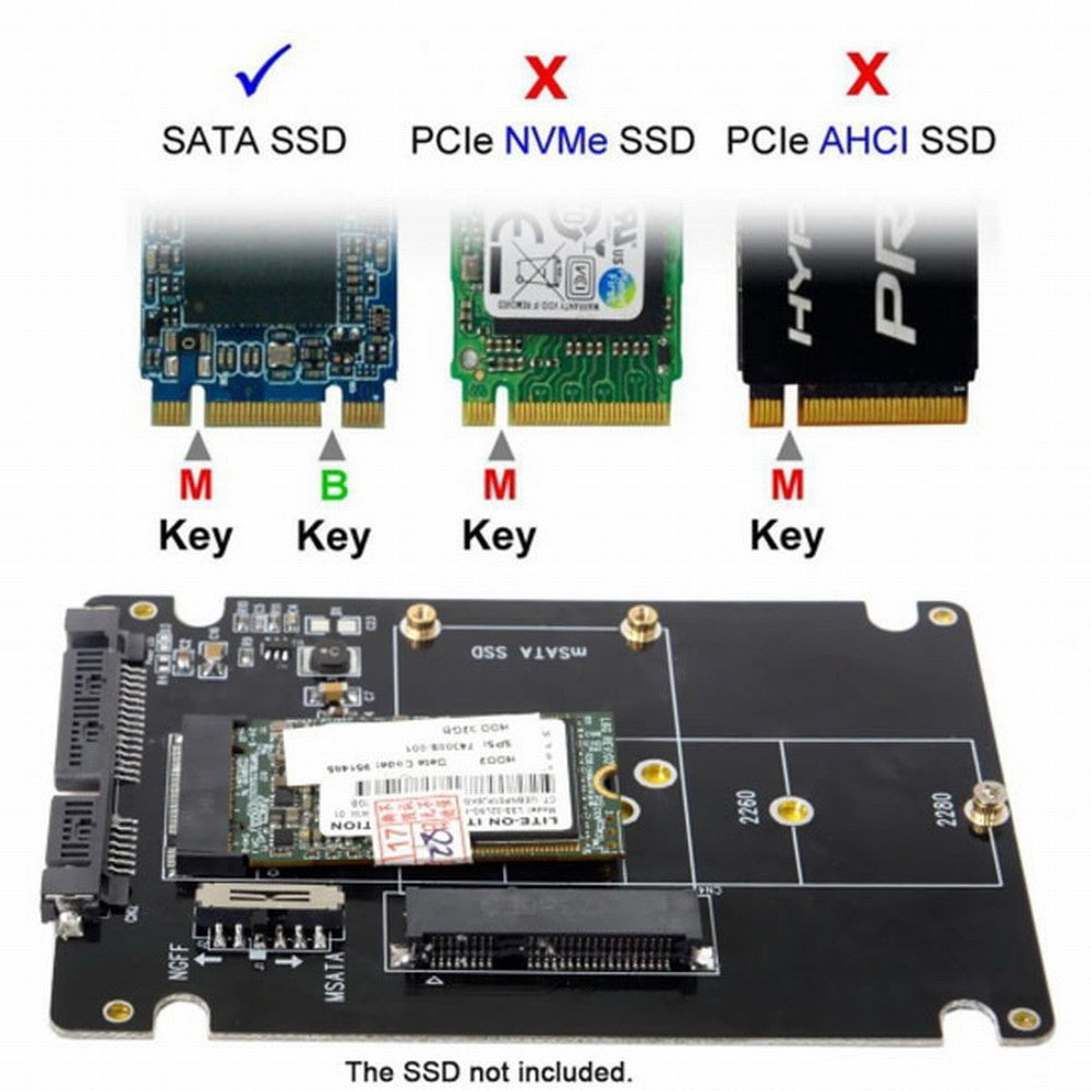 Combo M.2 NGFF B-key mSATA SSD to SATA 3.0 Adapter Converter Case Enclosure with Switch SA-011
