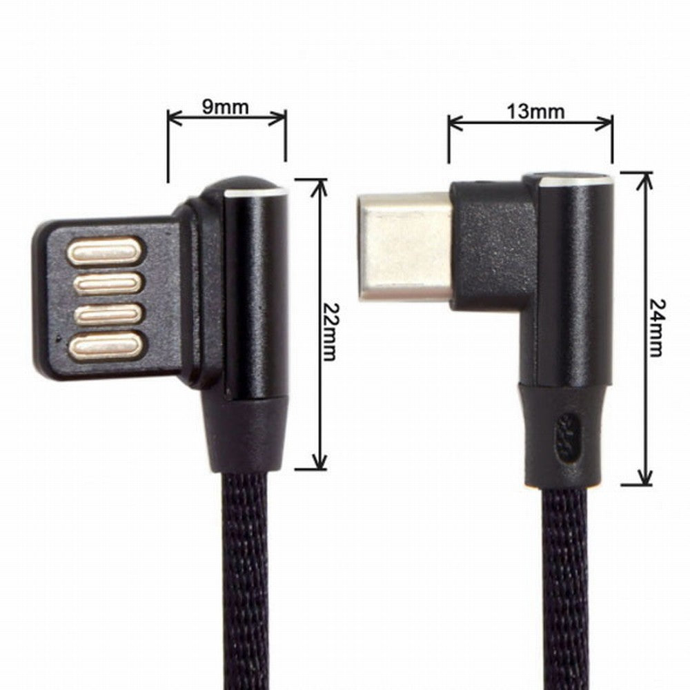 USB-C 3.1 Type-C to Left Right Angled 90 Degree USB 2.0 Data Cable with Sleeve for Tablet Phone 15cm UC-114