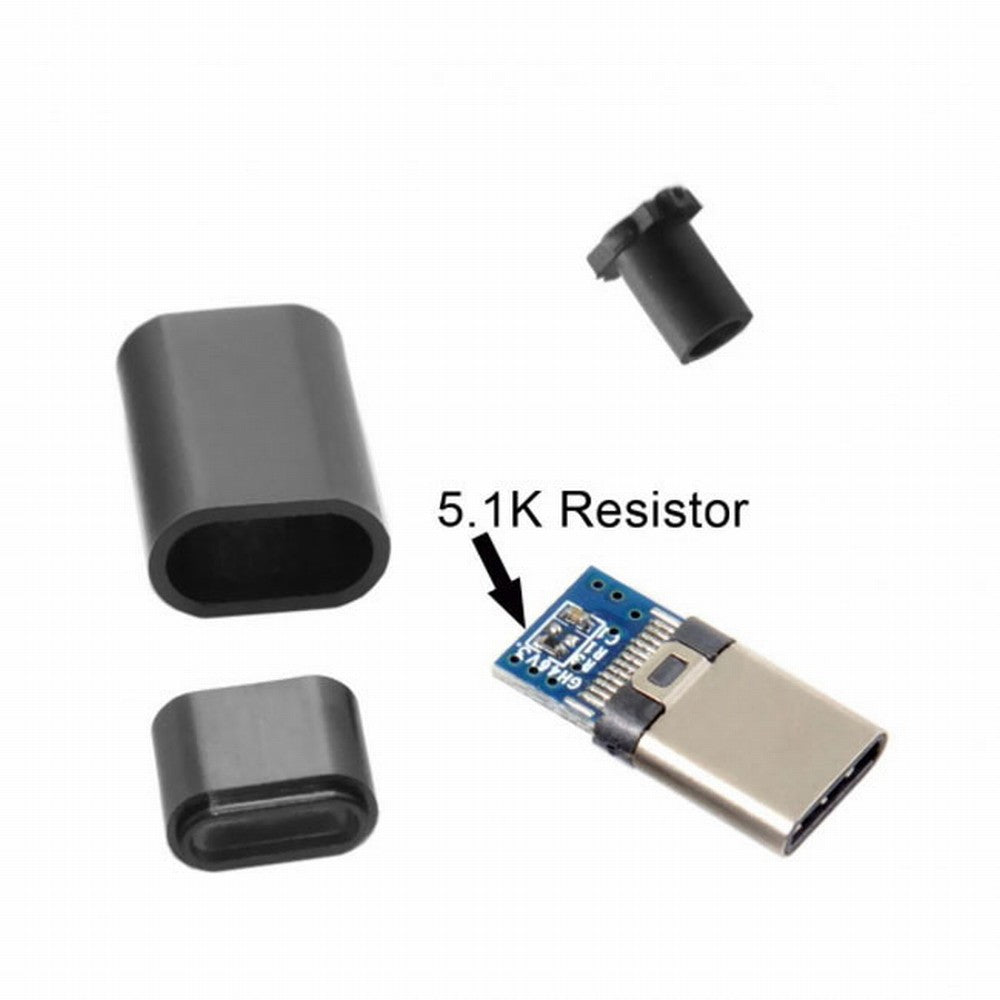 5pcs/lot DIY 24pin USB Type C USB-C Male OTG Host Type 5.1k Resistor with Black Housing Cover UC-107-BK