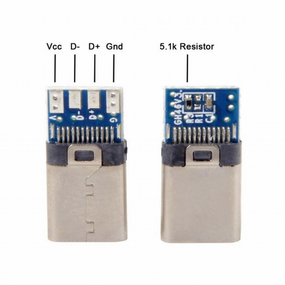 5pcs/lot DIY 24pin USB Type C USB-C Male OTG Host Type 5.1k Resistor with Black Housing Cover UC-107-BK