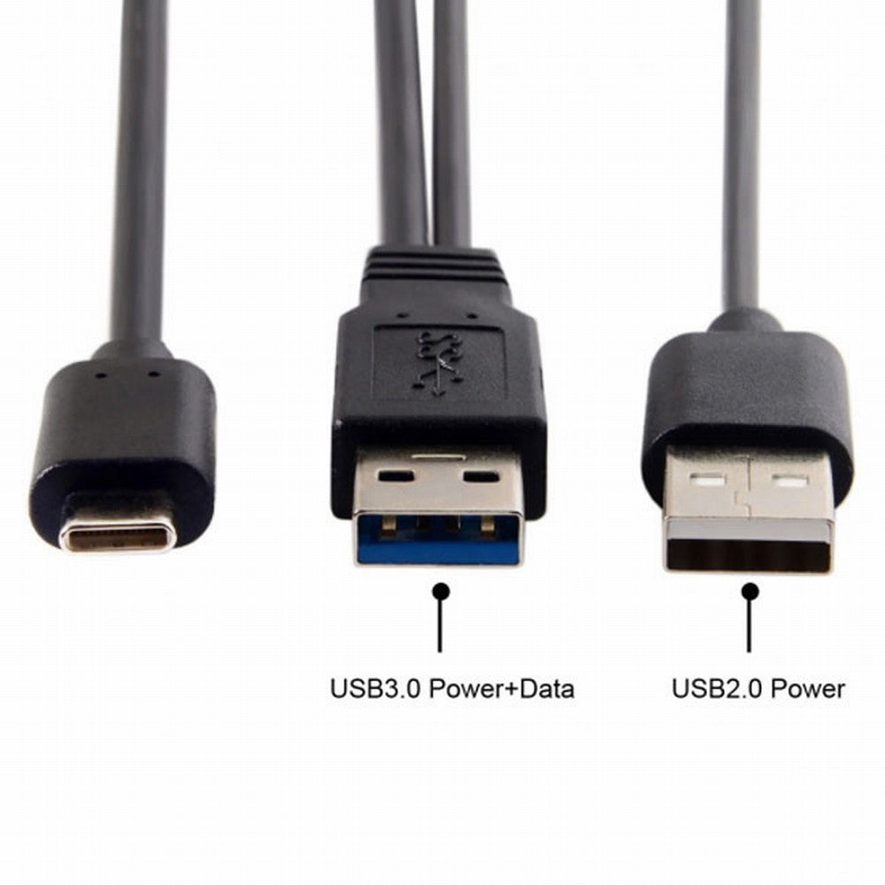 Type-C USB-C to USB 3.0 Male USB 2.0 Dual Power Data Y Cable for Laptop Hard Disk UC-125