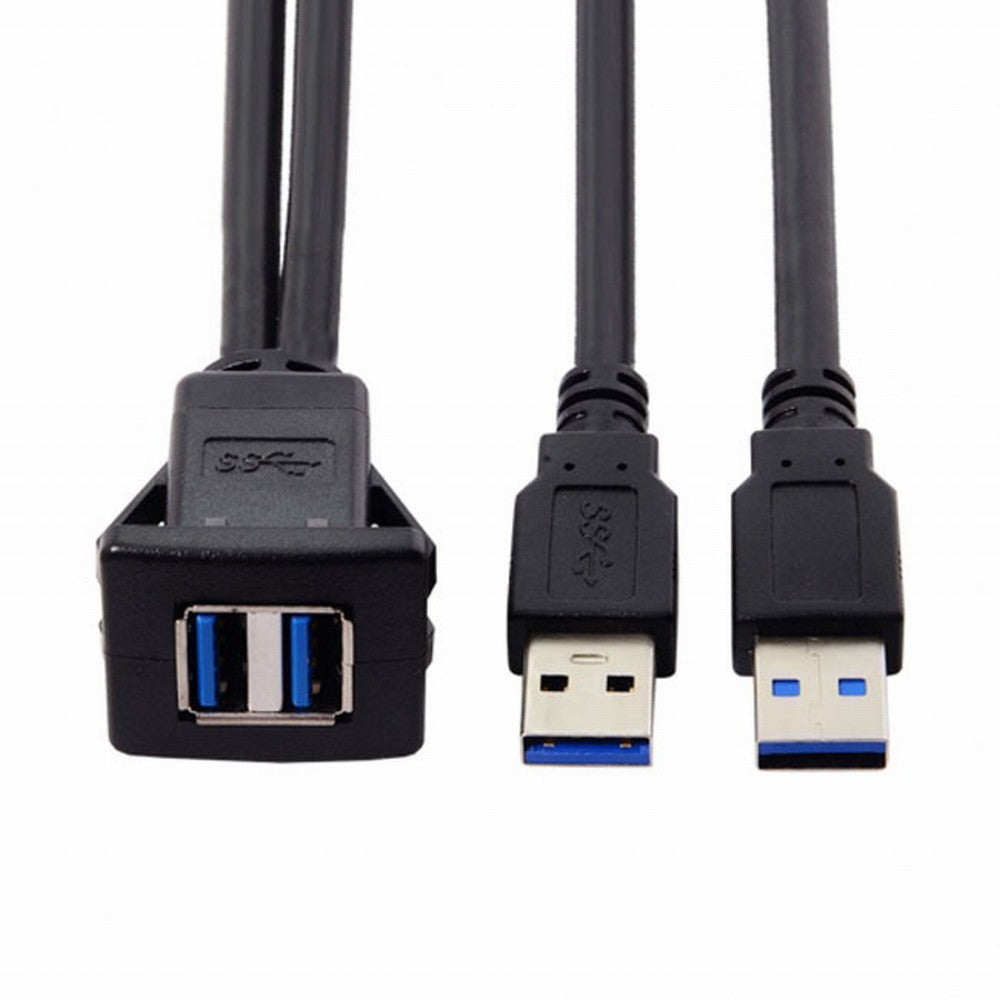 1m Waterproof Dual USB 3.0 Extension Latch Mount Car AUX Cable for Dashboard Panel U3-030-2P