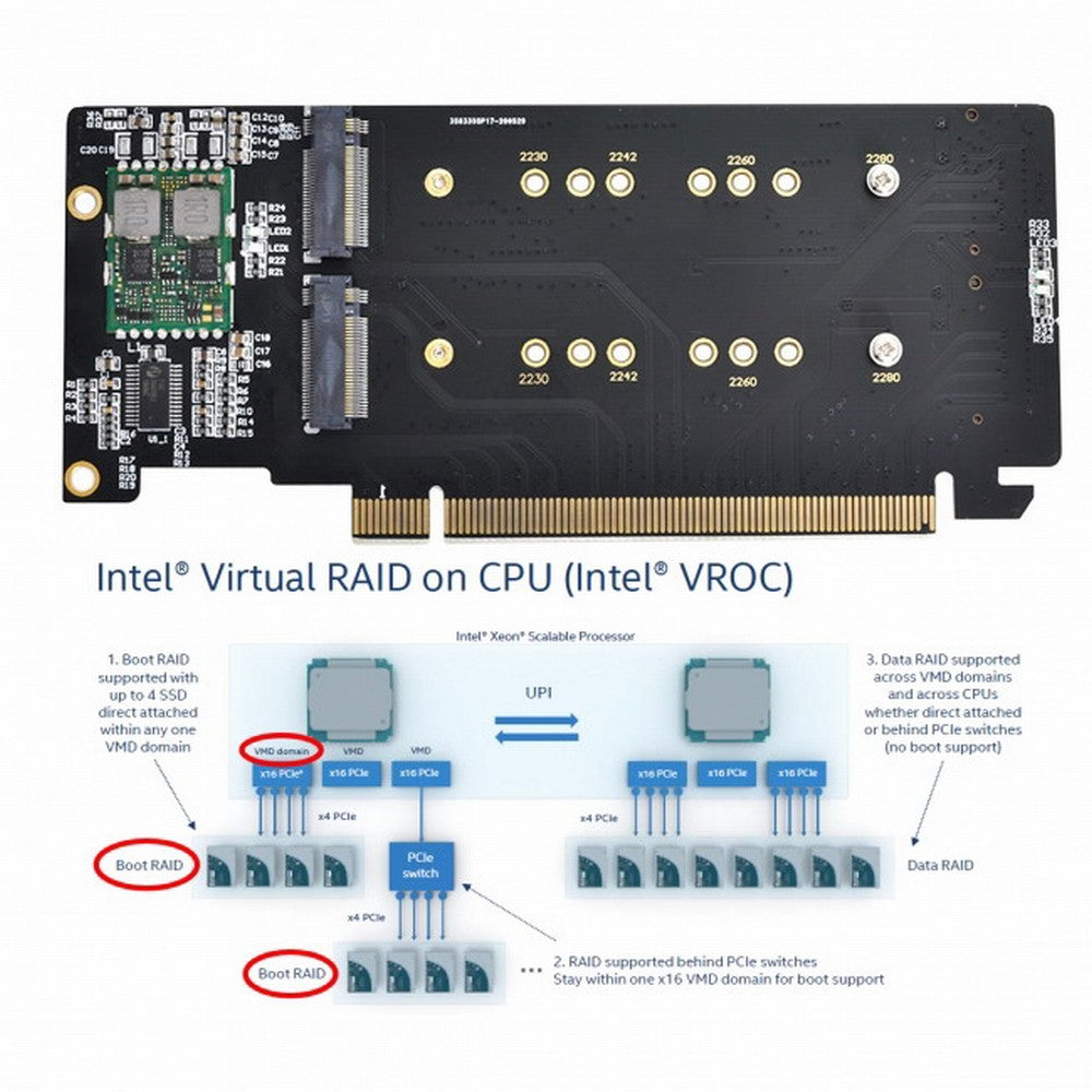 4X NVME M.2 AHCI to PCIE Express 3.0 Gen3 X16 Raid Card VROC Raid0 Hyper Adapter SA-024