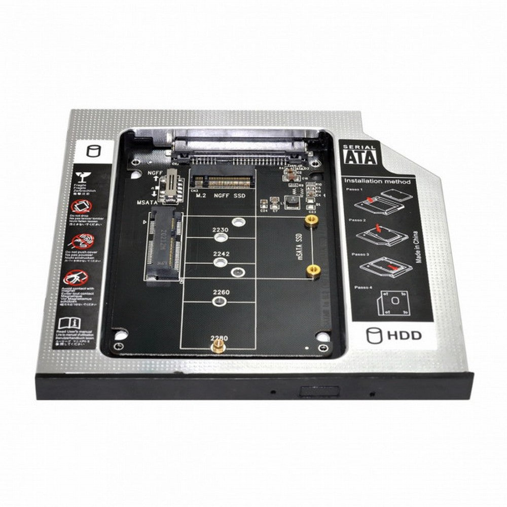 MSATA NGFF B/M-key SSD to Slimline SATA 13Pin Caddy Case for 9.5mm Universal Laptop CD / DVD-ROM Optical Bay SA-025