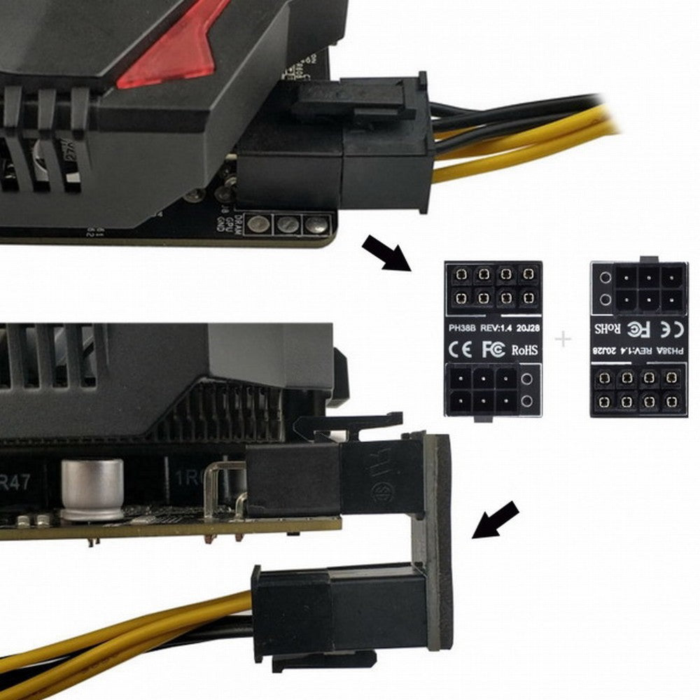 ATX 6Pin Female to 8pin Male 180 Degree Angled Power Adapter for Desktops Graphics Card PW-024