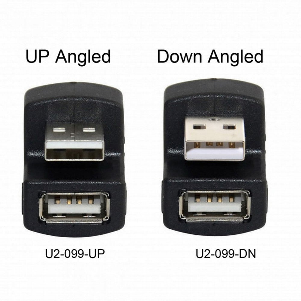 2pcs/Set Up Down Angled USB 2.0 Adapter A Male to Female Extension 180 Degree Black U2-099-DN+UP