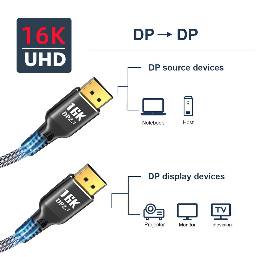 DisplayPort 2.0 DP to DP Cable 16K 60hz Cable 2m Ultra-HD UHD DP 1.4 8K 120hz for PC Laptop TV DP-003-2.0M