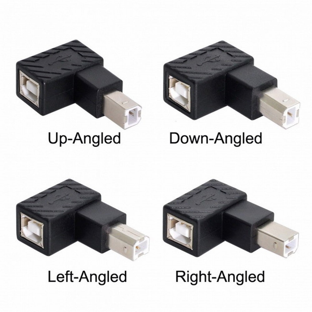 4Pcs USB 2.0 B Type Male to Female Extension Adapter Horizontal Vertical Angled 90 Degree for Disk Scanner U2-038-BM001