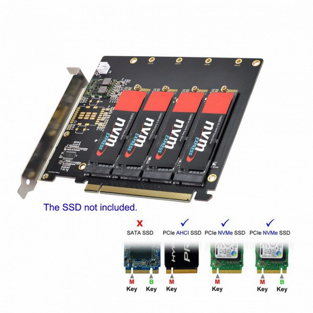 4X NVME M.2 AHCI to PCI-E Express 3.0 Gen3 X16 Raid Card with Fan VROC Raid0 Hyper Adapter SA-030