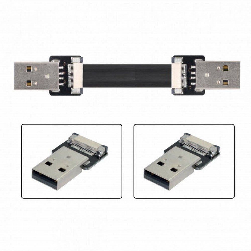 USB 2.0 Type-A Male to Type-A Male Data Flat Slim FPC Cable for FPV Disk Scanner Printer CC-U2-031-BK