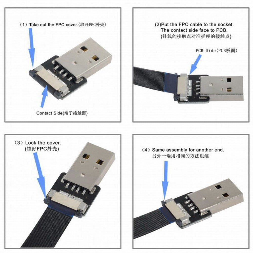 Up Angled USB 2.0 Type-A Male to Type-A Male Data Flat Slim FPC Cable 90 Degree for FPV Disk Scanner Printer CC-U2-031-UP
