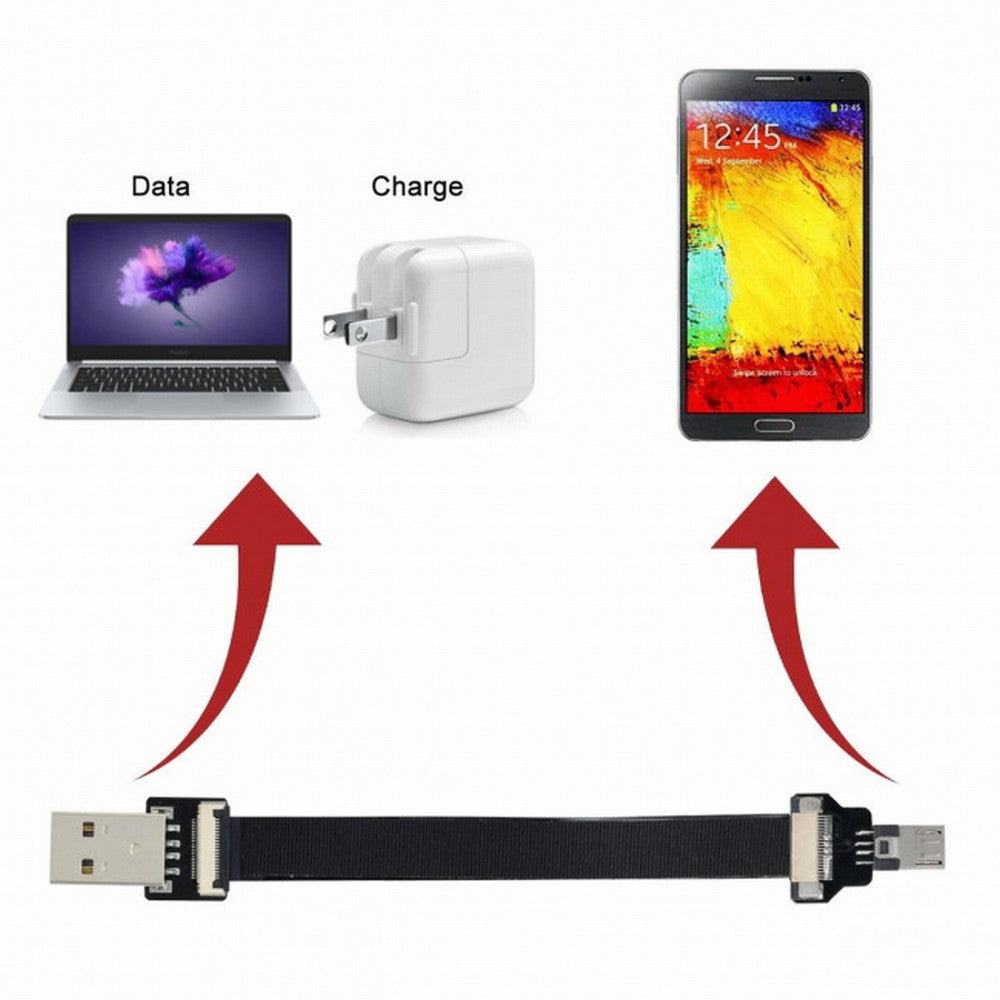 USB 2.0 Type-A Male to Micro USB 5Pin Male Data Flat Slim FPC Cable for FPV Disk Phone CC-U2-045-BK