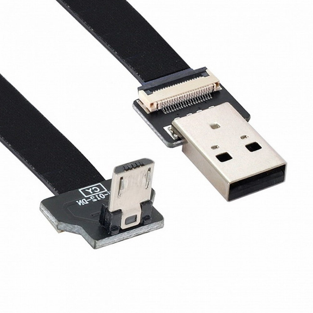 Down Angled USB 2.0 Type-A Male to Micro USB 5Pin Male Data Flat Slim FPC Cable for FPV Disk Phone CC-U2-045-DN