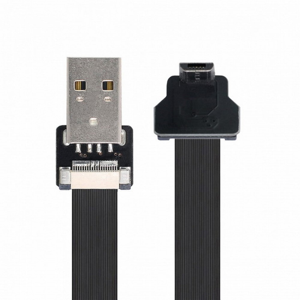 Down Angled USB 2.0 Type-A Male to Micro USB 5Pin Male Data Flat Slim FPC Cable for FPV Disk Phone CC-U2-045-DN