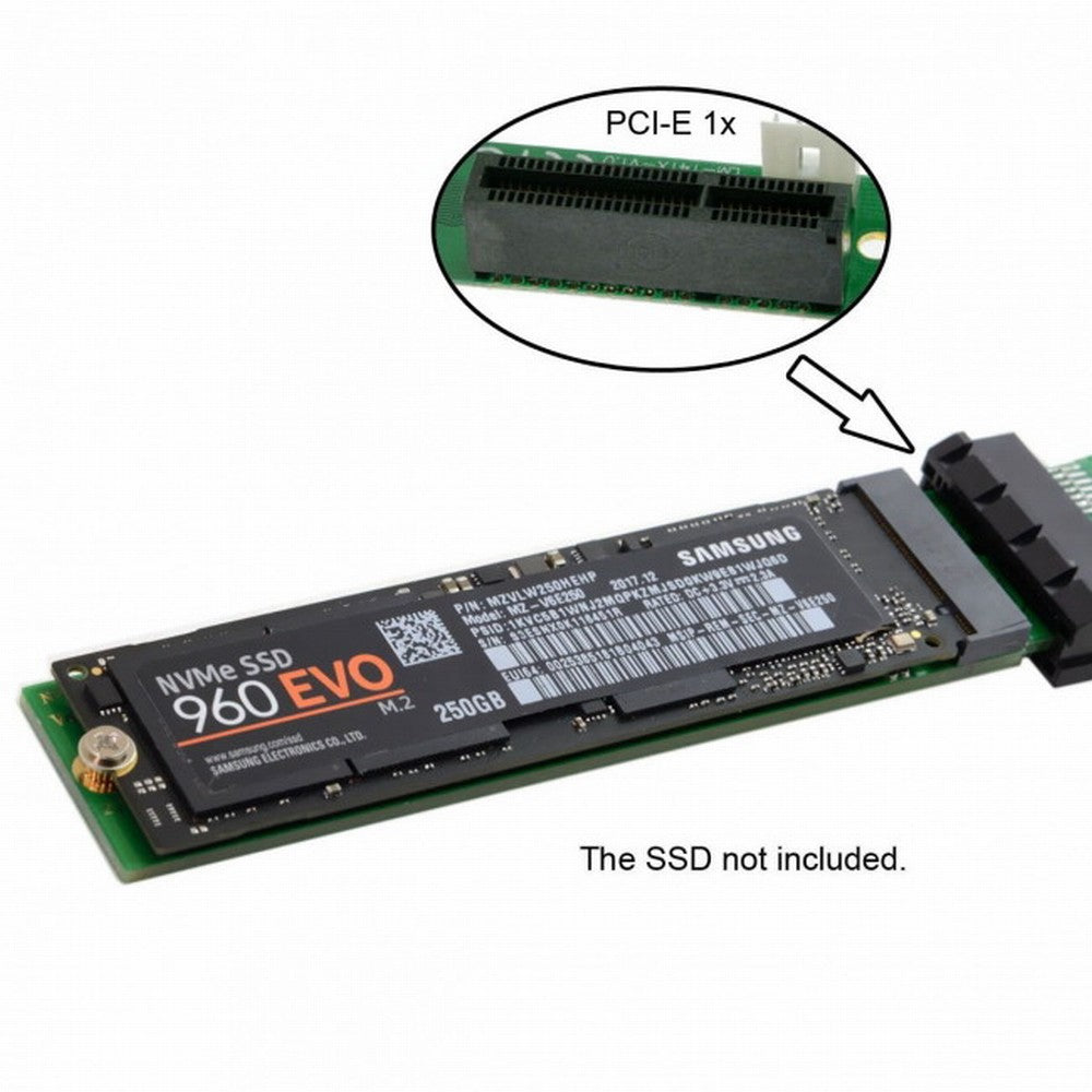 NGFF M-key NVME AHCI SSD to PCI-E 3.0 1x x1 Vertical Adapter with Cable Male to Female Extension EP-051+SA-002