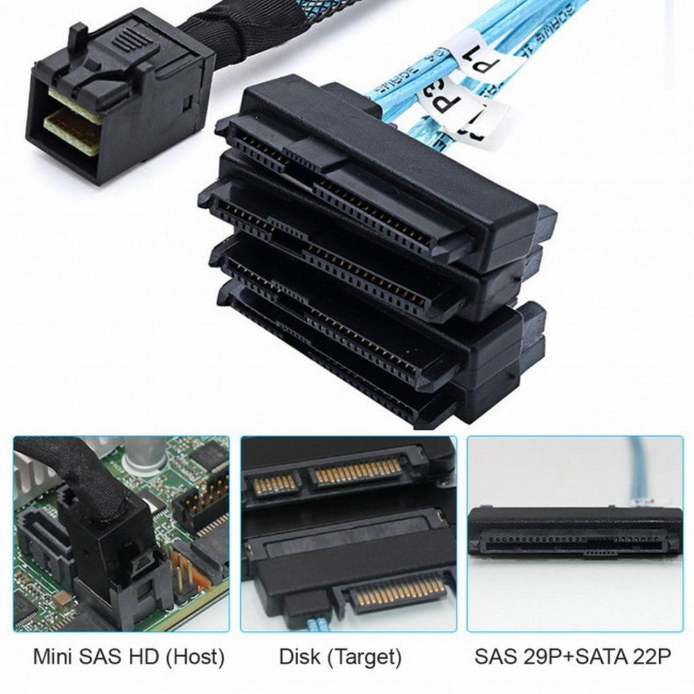 Internal Mini SAS SFF-8643 Host to 4 SAS 29Pin SFF-8482 Target Disk 6Gbps Data Server Raid Cable SF-012