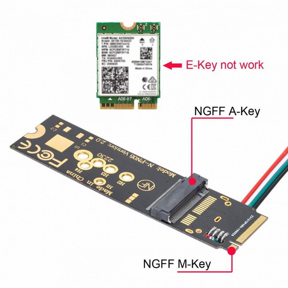 Wireless NGFF A/E-Key WiFi Card to M.2 NGFF Key-M NVME SSD Adapter for AX200 Wifi 6 Bluetooth 5.1 EP-002