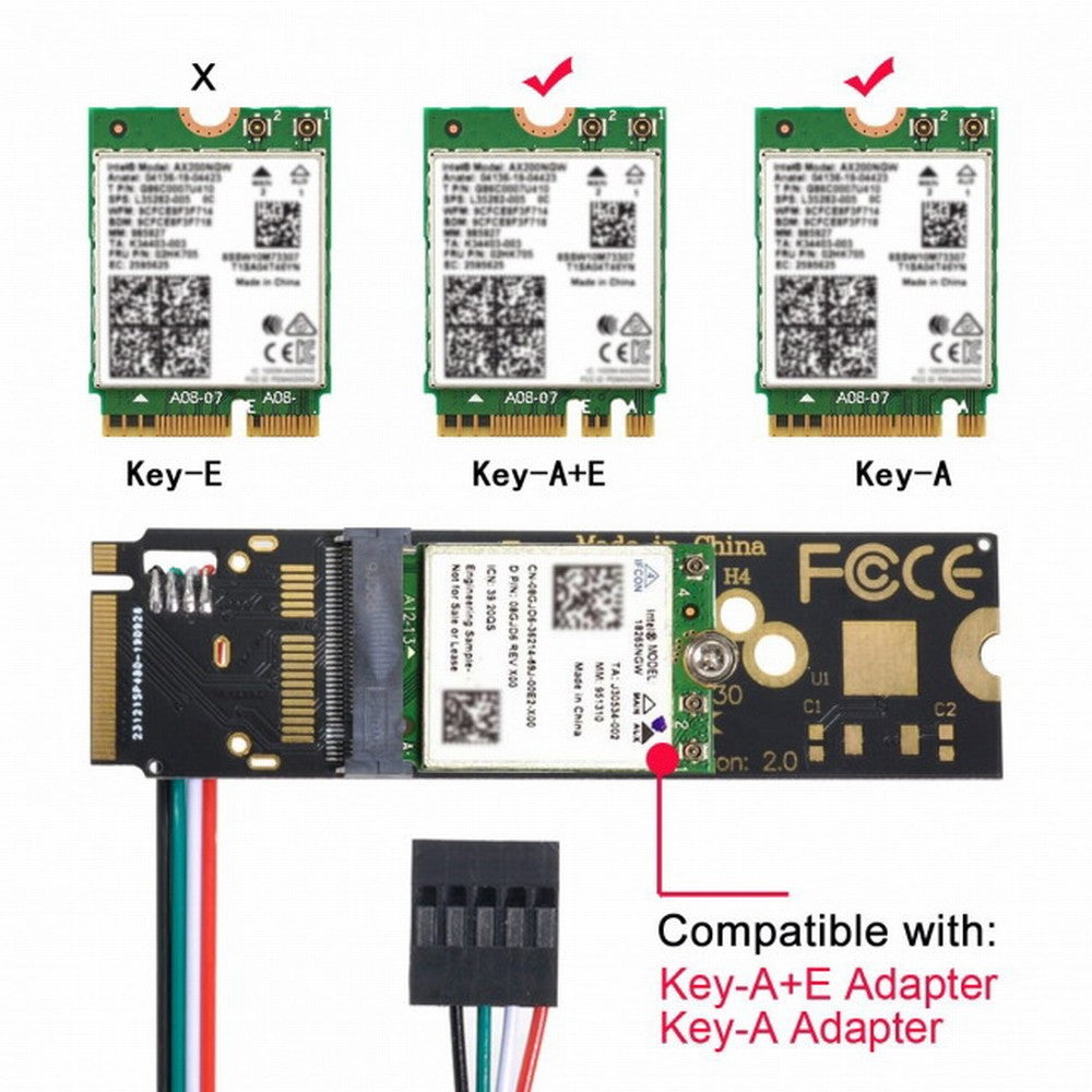 Wireless NGFF A/E-Key WiFi Card to M.2 NGFF Key-M NVME SSD Adapter for AX200 Wifi 6 Bluetooth 5.1 EP-002