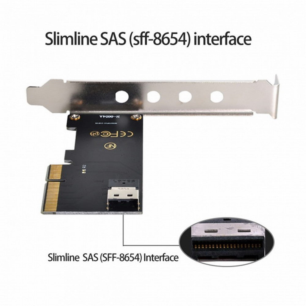 PCI-E 3.0 4.0 to SFF-8654 Slimline SAS Card Adapter and U.2 U2 SFF-8639 NVME PCIe SSD Cable for Mainboard SSD SF-025+104