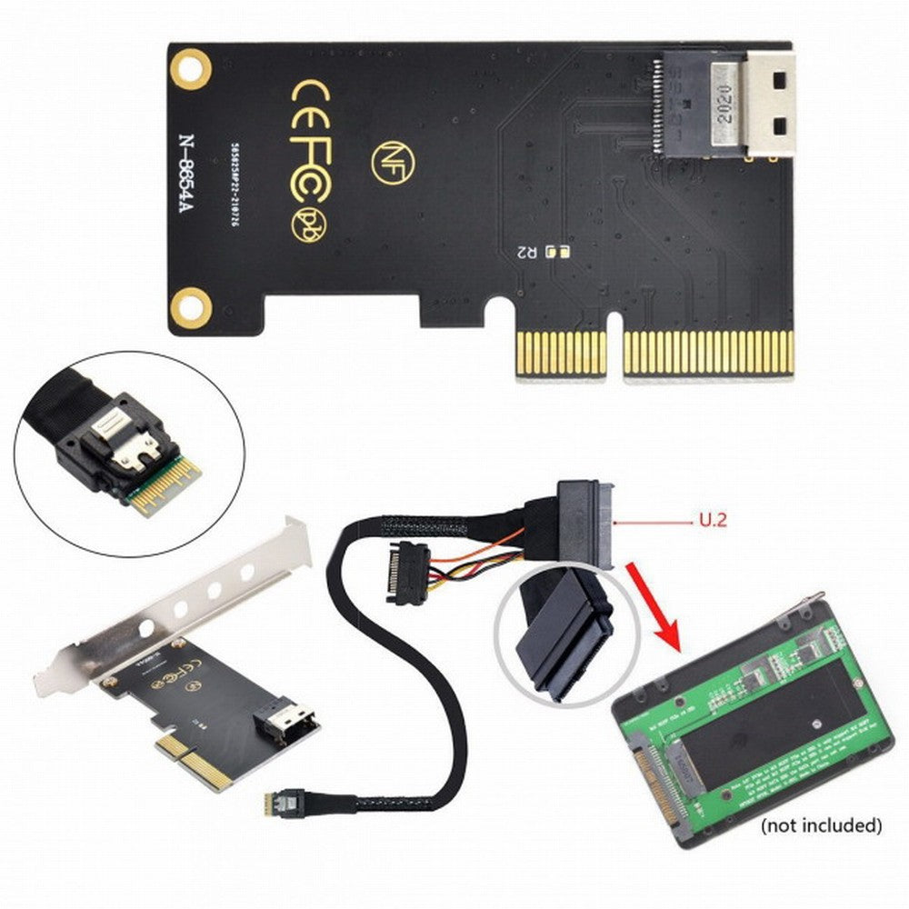 PCI-E 3.0 4.0 to SFF-8654 Slimline SAS Card Adapter and U.2 U2 SFF-8639 NVME PCIe SSD Cable for Mainboard SSD SF-025+104