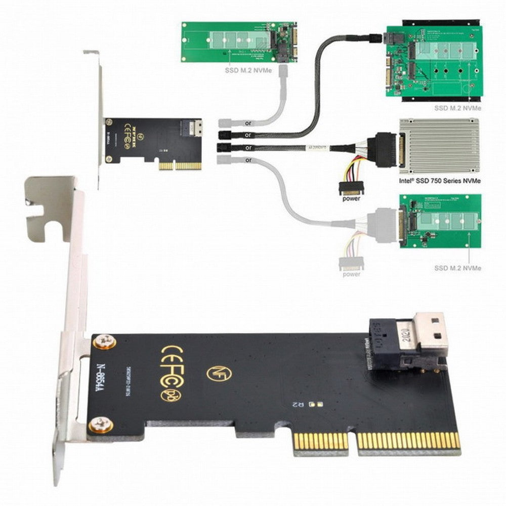 PCI-E 3.0 4.0 to SFF-8654 Slimline SAS Card Adapter and U.2 U2 SFF-8639 NVME PCIe SSD Cable for Mainboard SSD SF-025+104