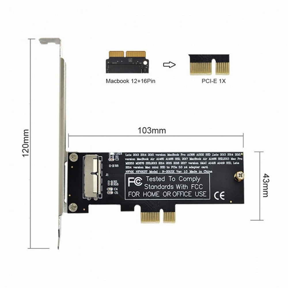 PCI Express PCI-E 1X to 12+16Pin 2013-2017 Mac Pro Air SSD Convert Card for A1493 A1502 A1465 A1466 SA-143