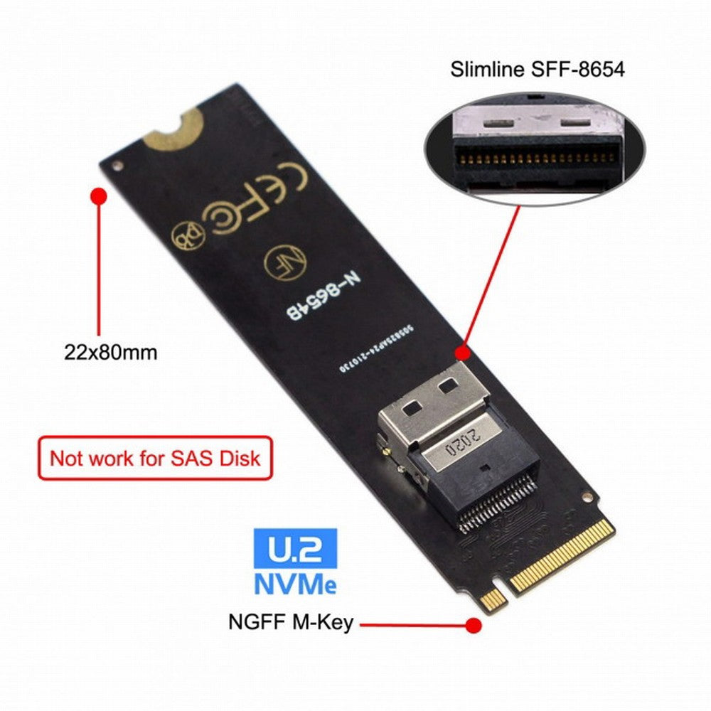 NGFF M-Key NVME to U.2 U2 Kit SFF-8639 to SFF-8654 Slimline SAS PCIe SSD Adapter for Mainboard SF-013