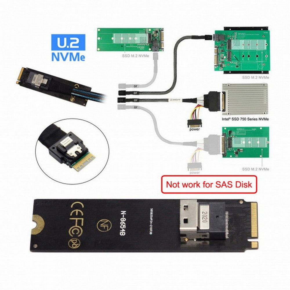 NGFF M-Key NVME to U.2 U2 Kit SFF-8639 to SFF-8654 Slimline SAS PCIe SSD Adapter for Mainboard SF-013
