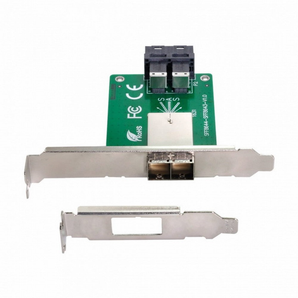Dual Ports Mini SAS HD SFF-8644 To Internal SAS HD SFF-8643 PCBA Female Adapter With Low Profile Bracket SF-021