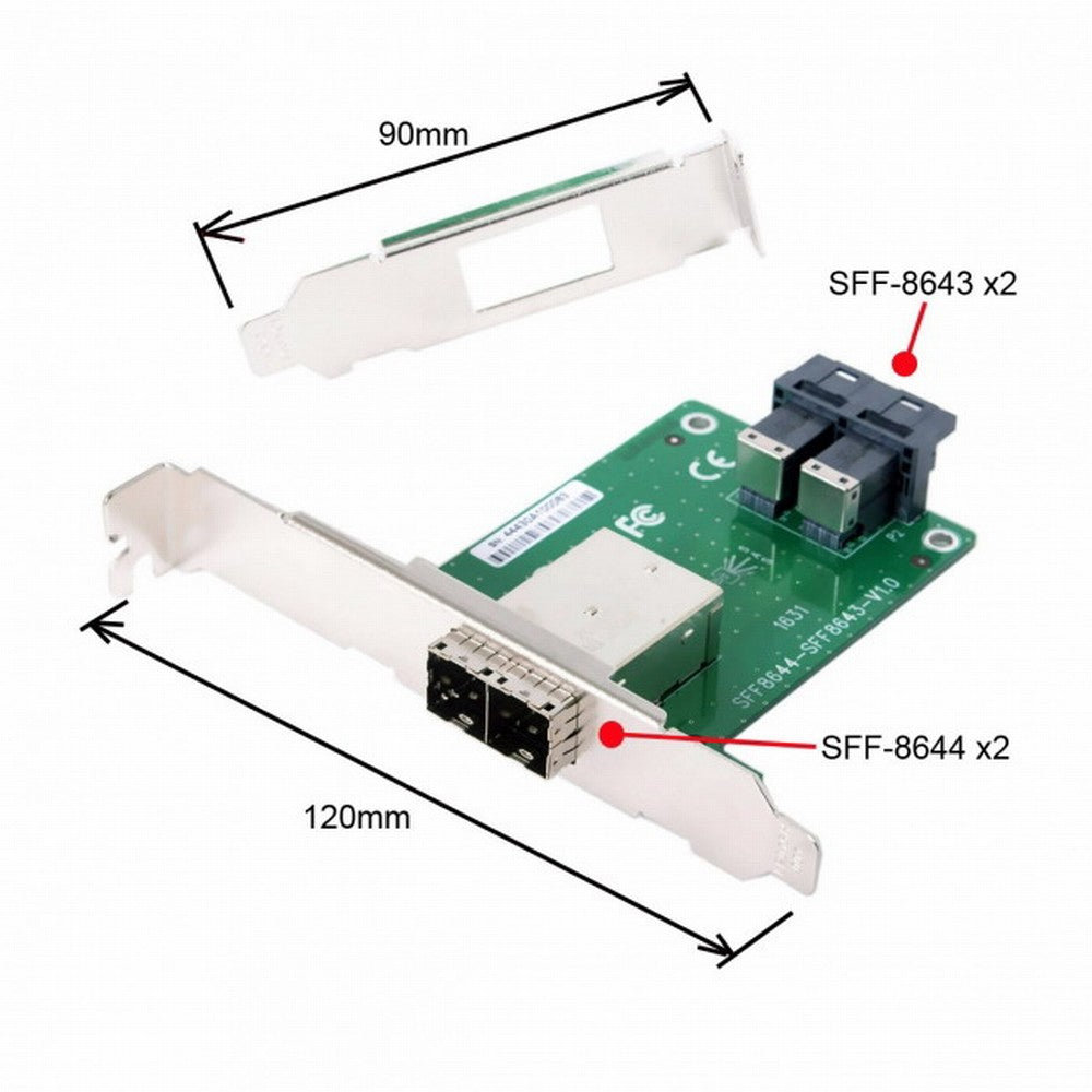 Dual Ports Mini SAS HD SFF-8644 To Internal SAS HD SFF-8643 PCBA Female Adapter With Low Profile Bracket SF-021