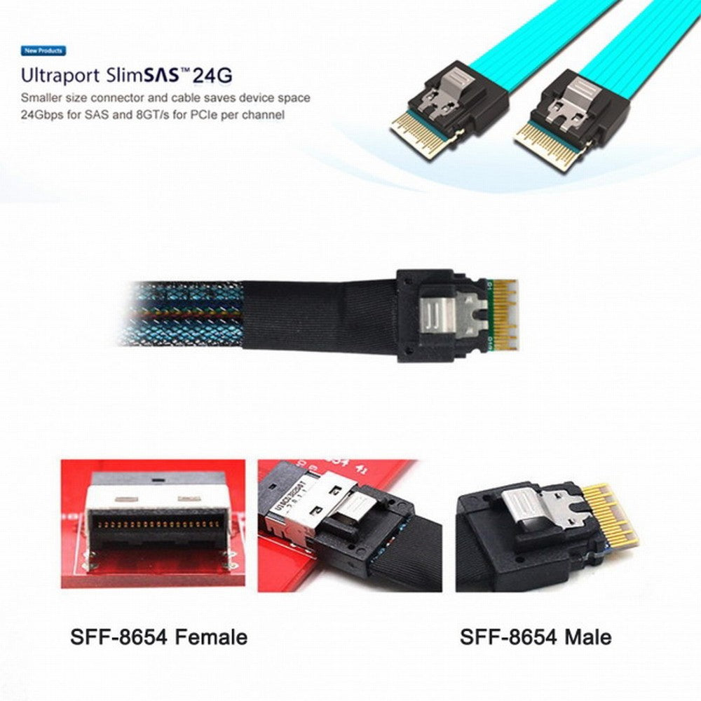 PCI-E Slimline SAS 4.0 SFF-8654 4i 38pin Host to SFF-8654 Slim SAS Target Cable 50cm SF-100