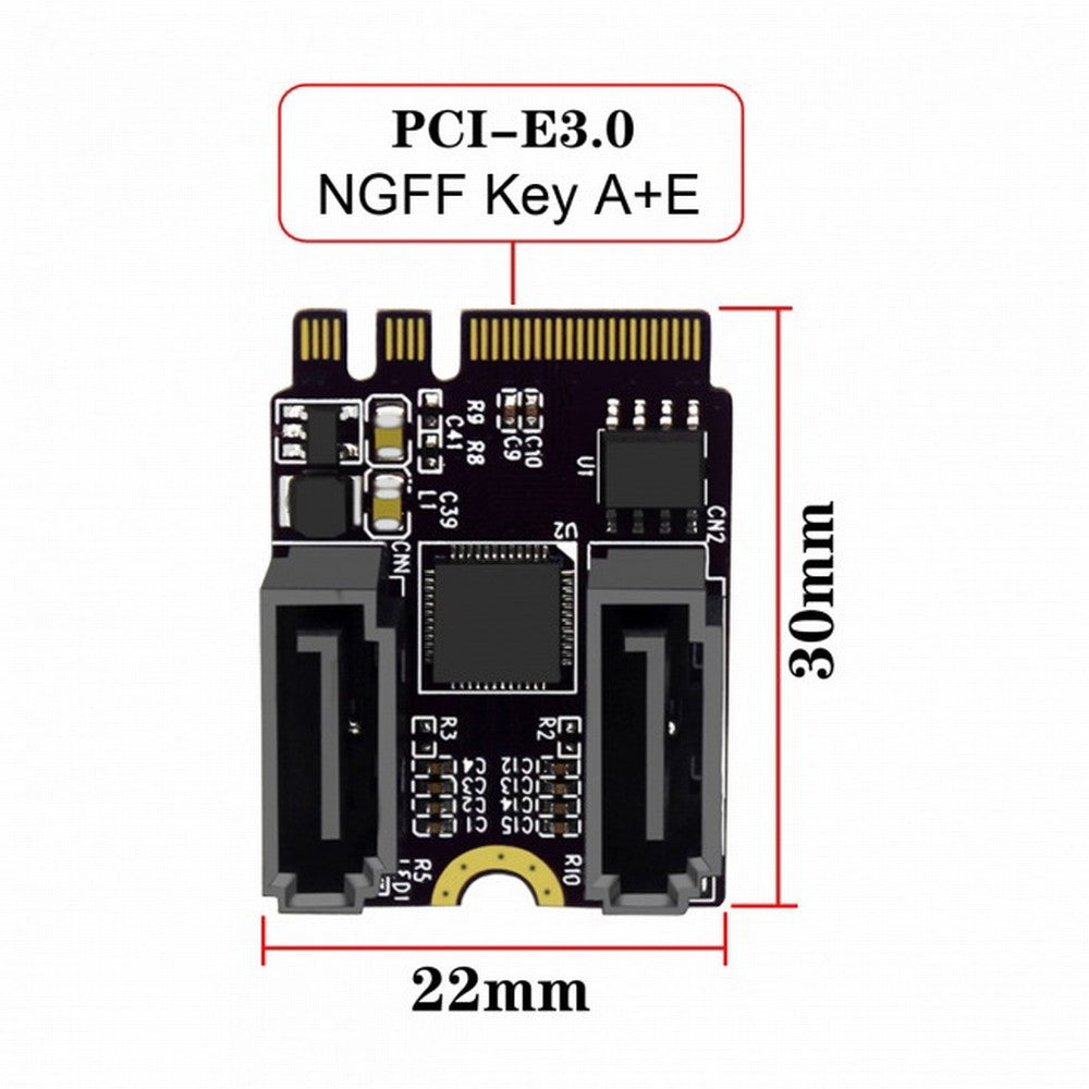 NGFF Key A+E PCI Express to SATA 3.0 6Gbps Dual Ports Adapter Converter Hard Drive Extension Card JMB582 2230 SA-034