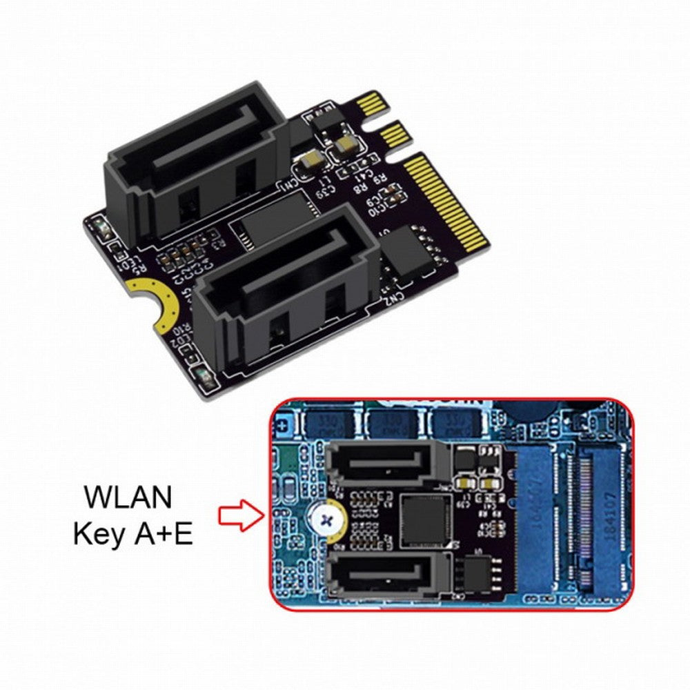 NGFF Key A+E PCI Express to SATA 3.0 6Gbps Dual Ports Adapter Converter Hard Drive Extension Card JMB582 2230 SA-034