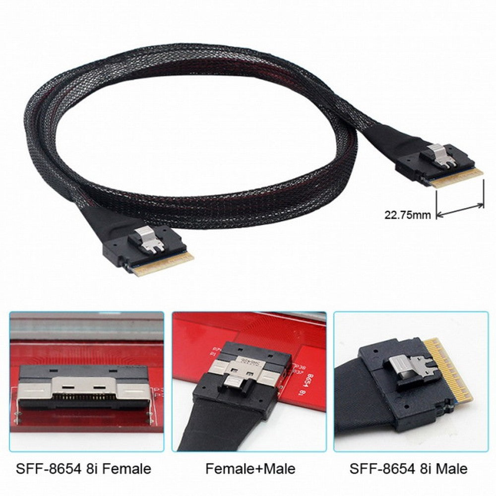 PCI-E Slimline SAS 4.0 SFF-8654 8i 74pin Host to SFF-8654 74Pin Slim SAS Target Cable 50cm SF-028