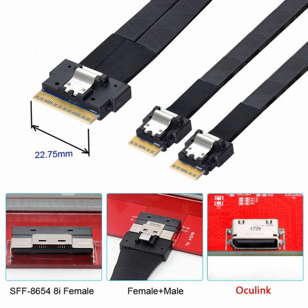 PCI-E Ultraport Slimline SAS Slim 4.0 SFF-8654 8i 74pin to Dual SFF-8654 4i 38Pin Cable 40cm PCI-Express SF-034