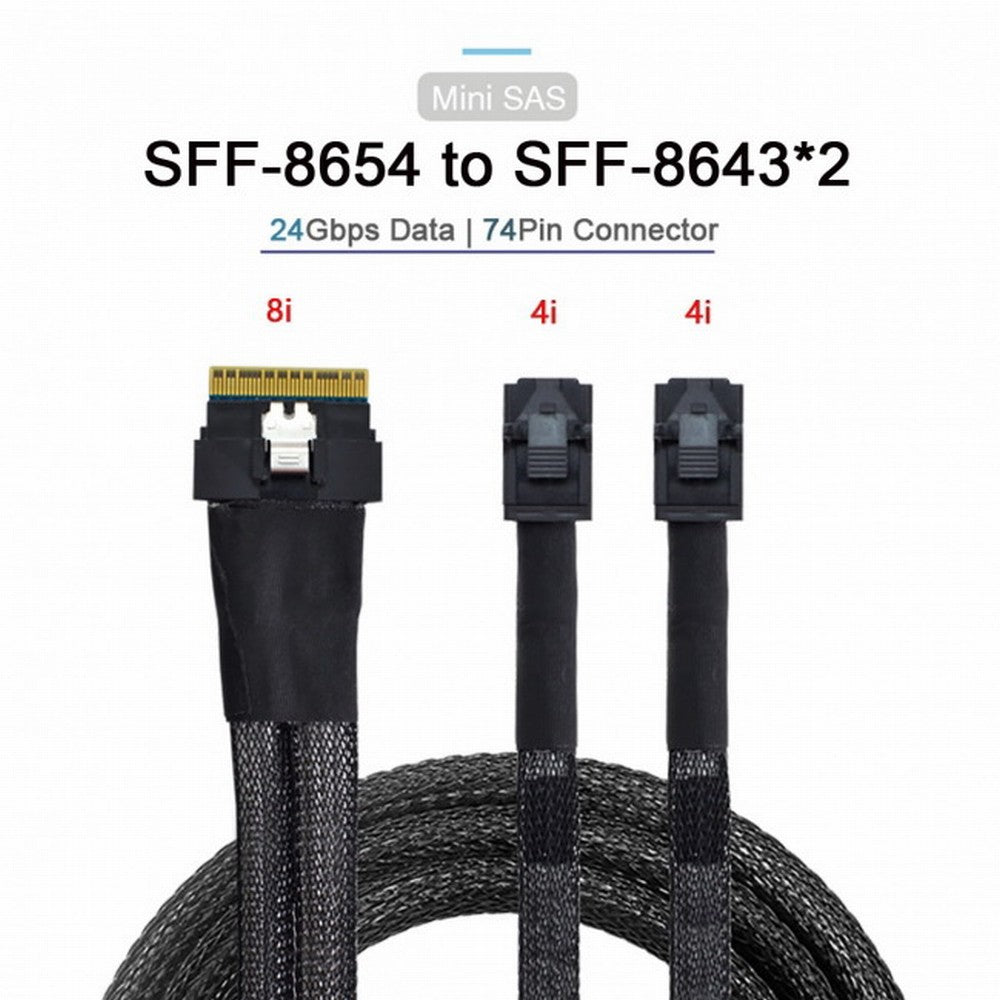 PCI-E Ultraport Slimline SAS Slim 4.0 SFF-8654 8i 74pin to Dual SFF-8643 4i Mini SAS HD Cable PCI-Express SF-010