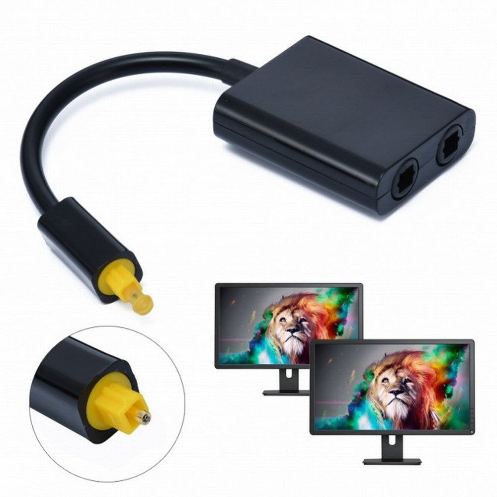 Dual Port Toslink Digital Optical Audio Splitter Adapter Fiber Optic Audio Cable 1 In 2 Out Black CA-014