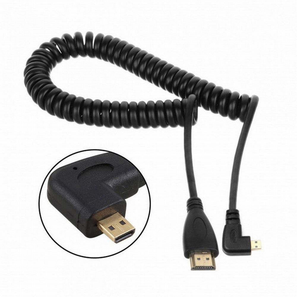 Stretch Left Angled 90 Degree Micro HDMI to HDMI Male HDTV Cable 4K for Cell Phone Tablet Camera HD-110-LE