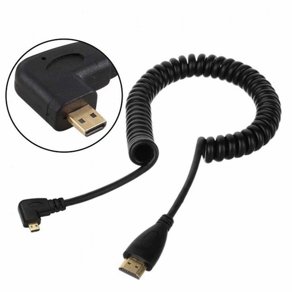 Stretch Left Angled 90 Degree Micro HDMI to HDMI Male HDTV Cable 4K for Cell Phone Tablet Camera HD-110-LE