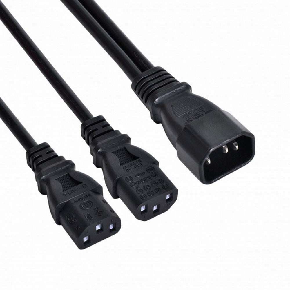 Single C14 to Dual C13 5-13R Short Power Y Type Splitter Adapter Cable Cord PW-037