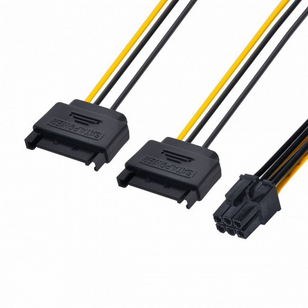Dual two SATA 15 Pin Male M to PCI-e Express Card 6 Pin Female Graphics Video Card Power Cable 15cm SA-117