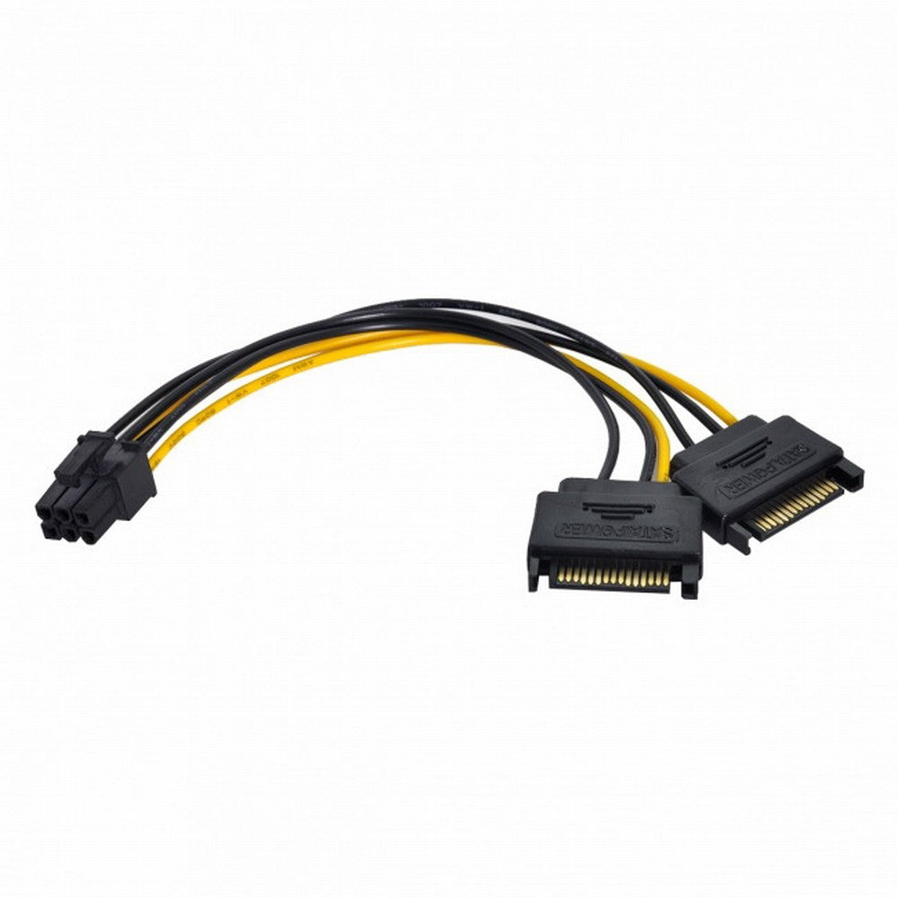 Dual two SATA 15 Pin Male M to PCI-e Express Card 6 Pin Female Graphics Video Card Power Cable 15cm SA-117