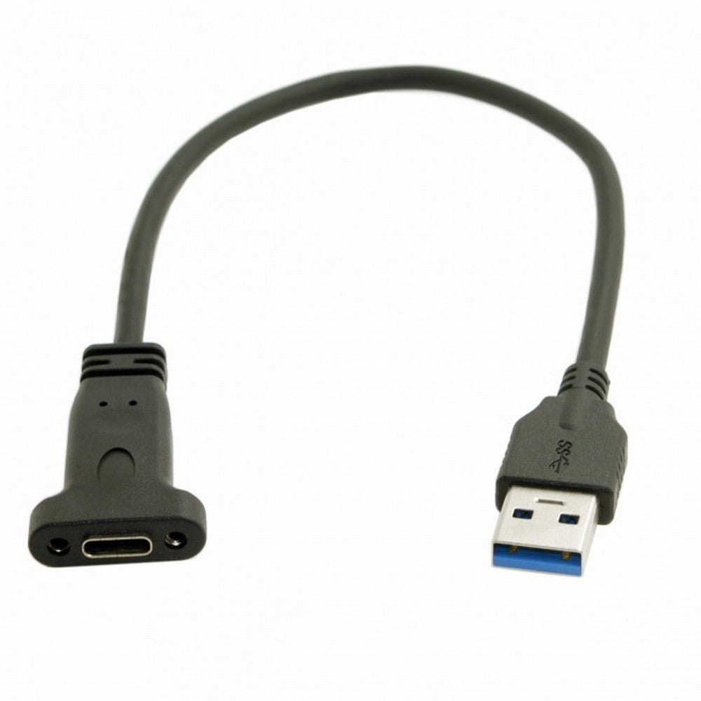 USB-C USB 3.1 Type C Female to USB 3.0 A Male Data Cable 20cm with Panel Mount Screw Hole UC-042