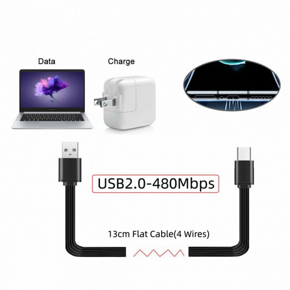 13cm USB 2.0 Type-A Male to USB-C Type-C Male Data Flat Slim FPC Cable for FPV Disk Phone UC-096-BK-0.13M