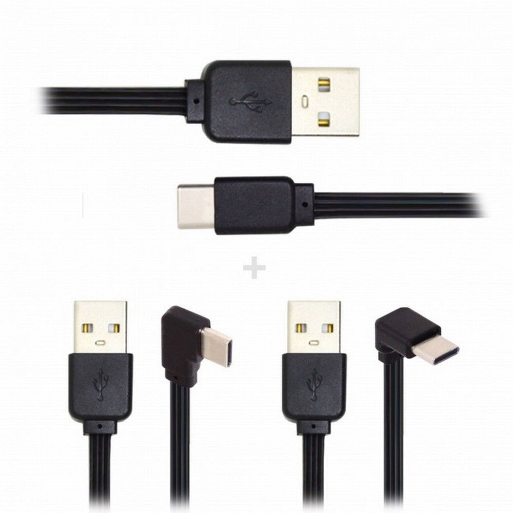 3pcs/lot 13cm USB 2.0 Type-A Male to USB-C Type-C Male Angled Data Flat Slim FPC Cable for FPV Disk Phone UC-096-BK+UC-096-RI+UC-096-UP