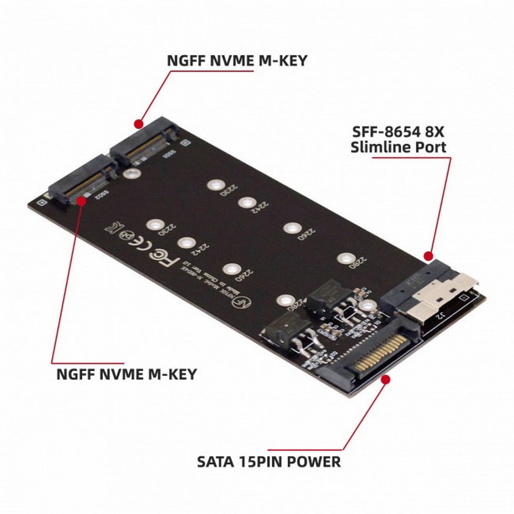 Dual 2X NVME M.2 AHCI to PCIE Express 3.0 4.0 Slimline SFF-8654 8X Raid Card VROC Raid0 Hyper Adapter SA-014