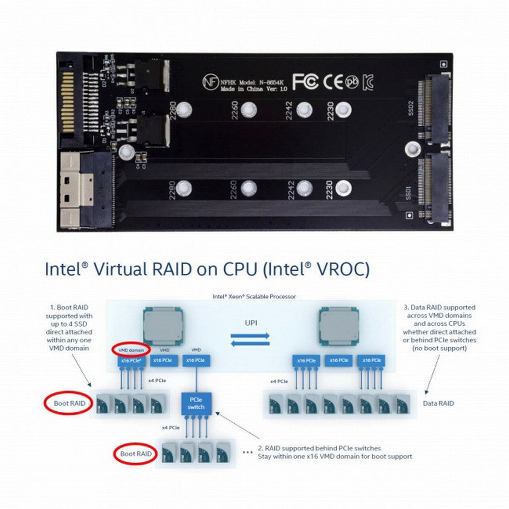 Dual 2X NVME M.2 AHCI to PCIE Express 3.0 4.0 Slimline SFF-8654 8X Raid Card VROC Raid0 Hyper Adapter SA-014